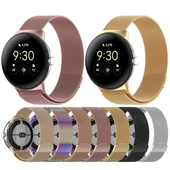For Google Pixel Watch 2 Milan Magnetic Steel Mesh Watch Band(Rose Gold)