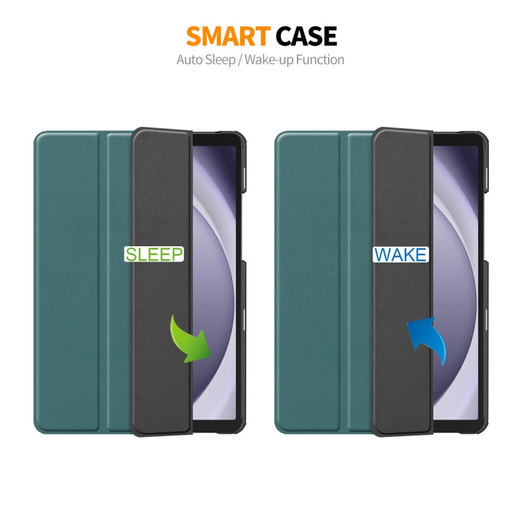 For Samsung Galaxy Tab A9 8.7 ENKAY Tri-fold Custer Texture Leather Smart Tablet Case(Dark Green) - free shipping - PMc TechLife - Order now!