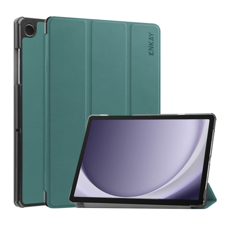 For Samsung Galaxy Tab A9+ 11.0 ENKAY Tri-fold Custer Texture Leather Smart Tablet Case(Dark Green) - free shipping - PMc TechLife - Order now!