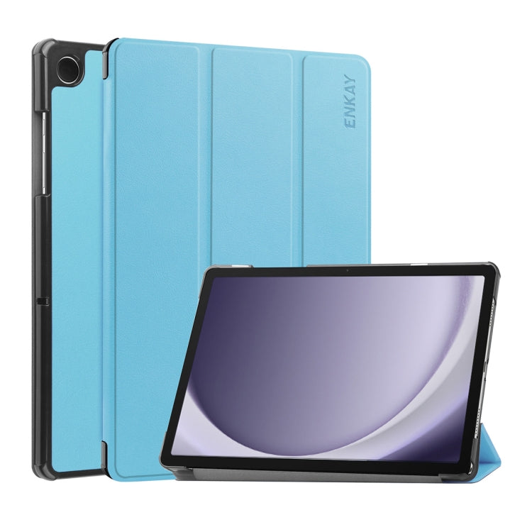 For Samsung Galaxy Tab A9+ 11.0 ENKAY Tri-fold Custer Texture Leather Smart Tablet Case(Light Blue) - free shipping - PMc TechLife - Order now!