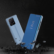 For Xiaomi Redmi Note 13 Pro+ Plated Mirror Horizontal Flip Leather Phone Case with Holder(Blue)