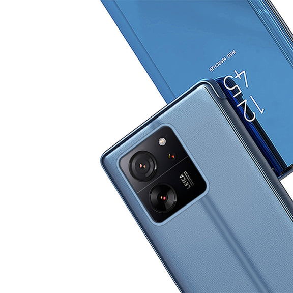 For Xiaomi Redmi Note 13 Pro+ Plated Mirror Horizontal Flip Leather Phone Case with Holder(Blue)