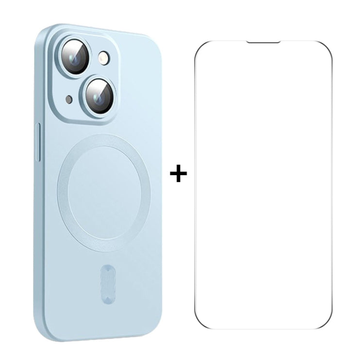 For iPhone 14 ENKAY MagSafe Matte TPU Phone Case with Lens Film & Screen Glass Film(Blue) - free shipping - PMC TechLife - Order now!