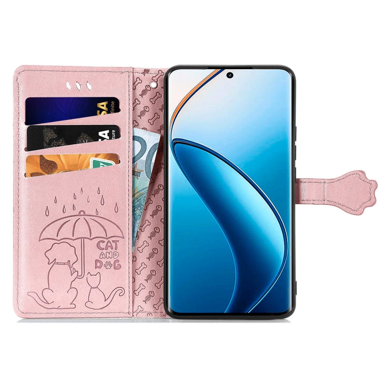 For Realme 12 Pro Cat and Dog Embossed Leather Phone Case(Rose Gold) - Realme Cases by PMC TechLife | Online Shopping South Africa | PMC TechLife | Buy Now Pay Later Mobicred