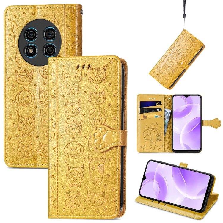 For Ulefone Note 15 Cat and Dog Embossed Leather Phone Case(Yellow) - Ulefone Cases by PMC Jewellery | Online Shopping South Africa | PMC Jewellery | Buy Now Pay Later Mobicred