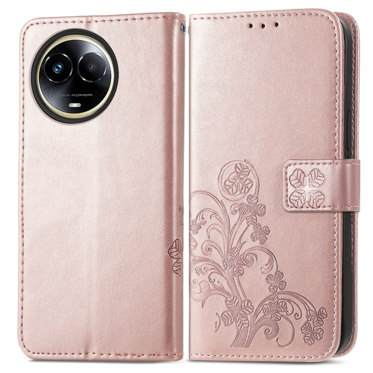 For Realme 11 5G Global Four-leaf Clasp Embossed Buckle Leather Phone Case(Rose Gold) - Realme Cases by PMC TechLife | Online Shopping South Africa | PMC TechLife | Buy Now Pay Later Mobicred