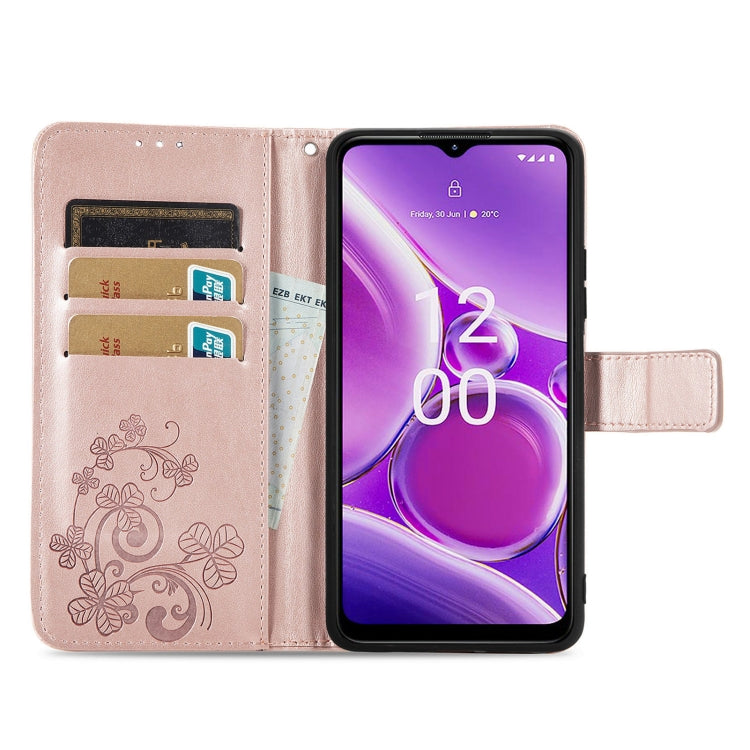 For Nokia G42 Four-leaf Clasp Embossed Buckle Leather Phone Case(Rose Gold) - Nokia Cases by PMC TechLife | Online Shopping South Africa | PMC TechLife | Buy Now Pay Later Mobicred