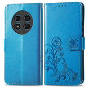 For Ulefone Note 15 Four-leaf Clasp Embossed Buckle Leather Phone Case(Blue)