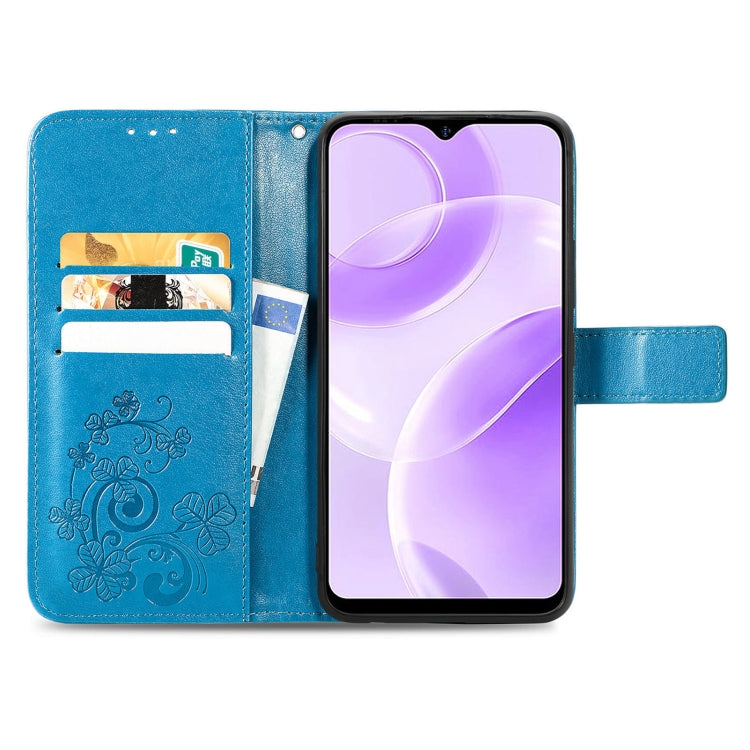 For Ulefone Note 15 Four-leaf Clasp Embossed Buckle Leather Phone Case(Blue)