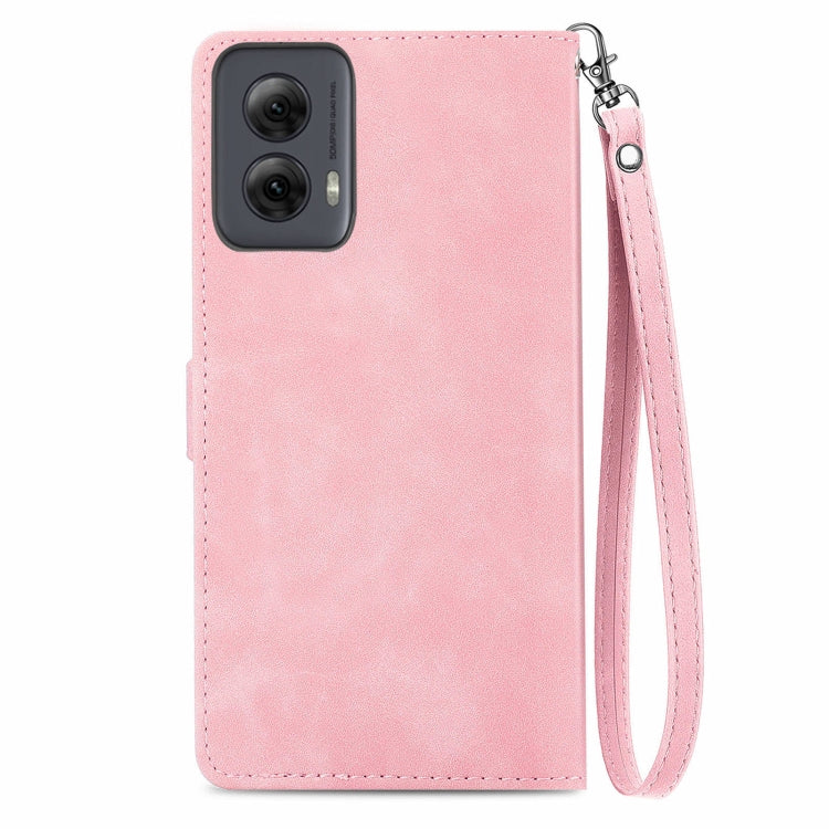 For Motorola Moto G Power 5G 2024 Embossed Flower Zipper Leather Phone Case(Pink)
