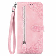 For Motorola Moto G Power 5G 2024 Embossed Flower Zipper Leather Phone Case(Pink)