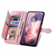 For Motorola Moto G Power 5G 2024 Embossed Flower Zipper Leather Phone Case(Pink)