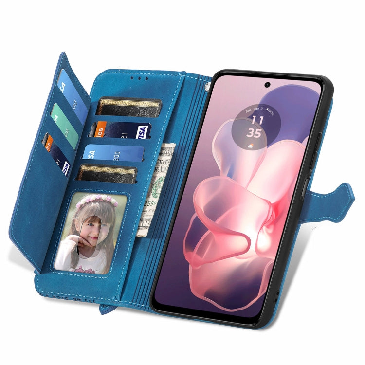 For Motorola Moto G Power 5G 2024 Embossed Flower Zipper Leather Phone Case(Blue)