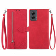 For Motorola Moto G Power 5G 2024 Embossed Flower Zipper Leather Phone Case(Red)
