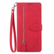 For Motorola Moto G Power 5G 2024 Embossed Flower Zipper Leather Phone Case(Red)