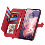 For Motorola Moto G Power 5G 2024 Embossed Flower Zipper Leather Phone Case(Red)
