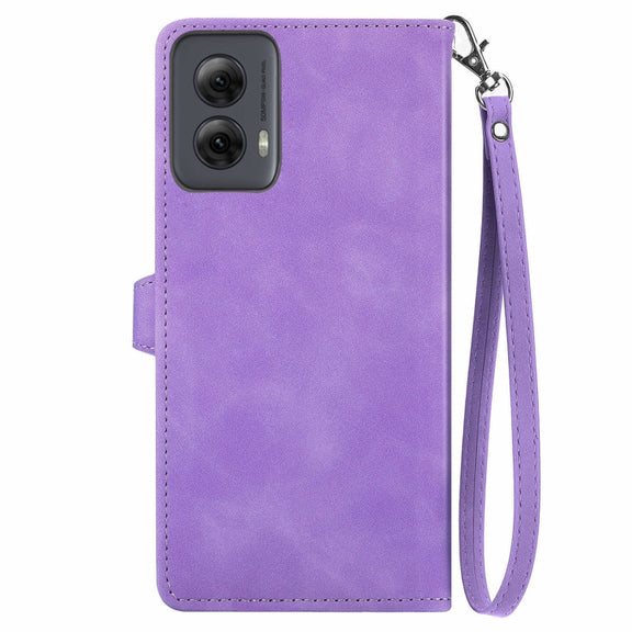 For Motorola Moto G Power 5G 2024 Embossed Flower Zipper Leather Phone Case(Purple)
