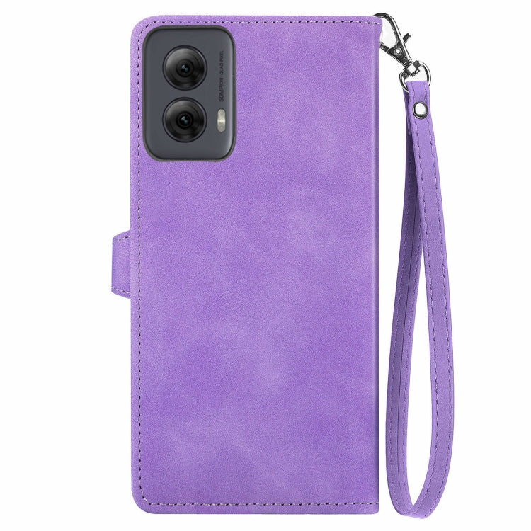 For Motorola Moto G Power 5G 2024 Embossed Flower Zipper Leather Phone Case(Purple)