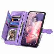 For Motorola Moto G Power 5G 2024 Embossed Flower Zipper Leather Phone Case(Purple)