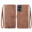 For Motorola Moto G Power 5G 2024 Embossed Flower Zipper Leather Phone Case(Brown) - Motorola Cases by PMC Jewellery | Online Shopping South Africa | PMC Jewellery | Buy Now Pay Later Mobicred
