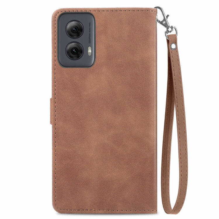 For Motorola Moto G Power 5G 2024 Embossed Flower Zipper Leather Phone Case(Brown)
