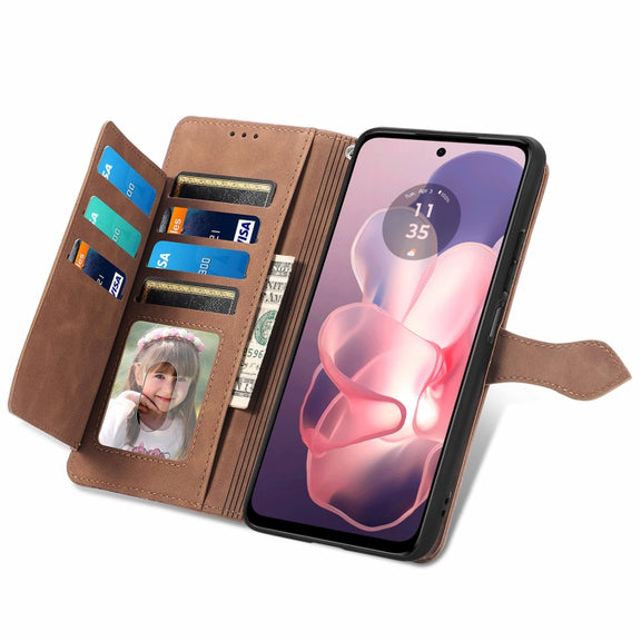 For Motorola Moto G Power 5G 2024 Embossed Flower Zipper Leather Phone Case(Brown)