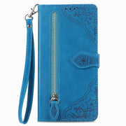 For Motorola Edge 2024 Embossed Flower Zipper Leather Phone Case(Blue)