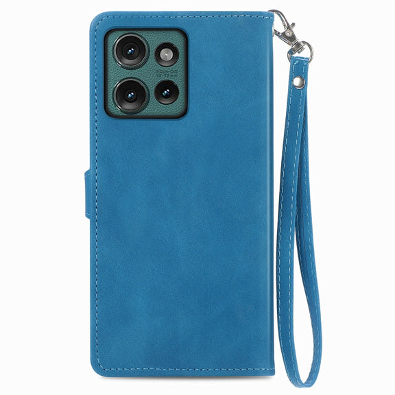 For Motorola Edge 2024 Embossed Flower Zipper Leather Phone Case(Blue)