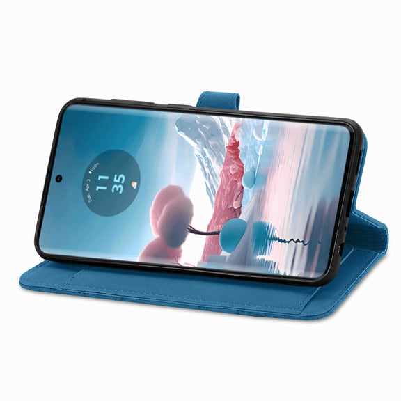 For Motorola Edge 2024 Embossed Flower Zipper Leather Phone Case(Blue)