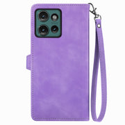For Motorola Edge 2024 Embossed Flower Zipper Leather Phone Case(Purple)