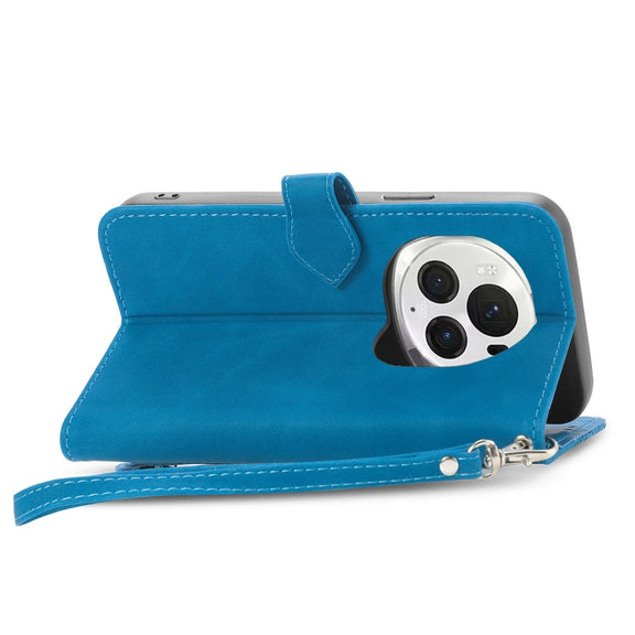 For Honor Magic6 Pro Embossed Flower Zipper Leather Phone Case(Blue)