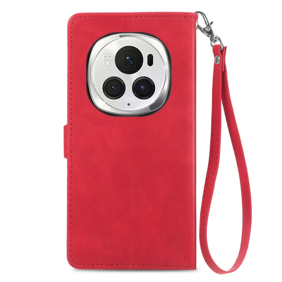 For Honor Magic6 Pro Embossed Flower Zipper Leather Phone Case(Red)