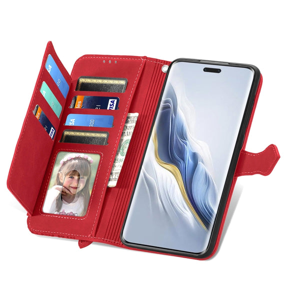 For Honor Magic6 Pro Embossed Flower Zipper Leather Phone Case(Red)
