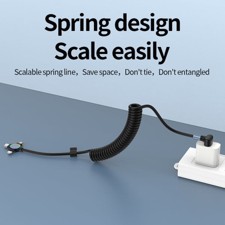 66W 3 in 1 USB Elbow to 8 Pin + Micro USB + USB-C / Type-C Fast Charging Spring Cable(Black) - Multifunction Cable by PMC TechLife | Online Shopping South Africa | PMC TechLife