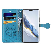 For Honor Magic6 Pro Cat and Dog Embossed Leather Phone Case(Blue)