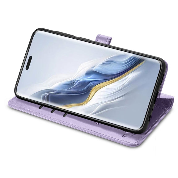 For Honor Magic6 Pro Cat and Dog Embossed Leather Phone Case(Purple)