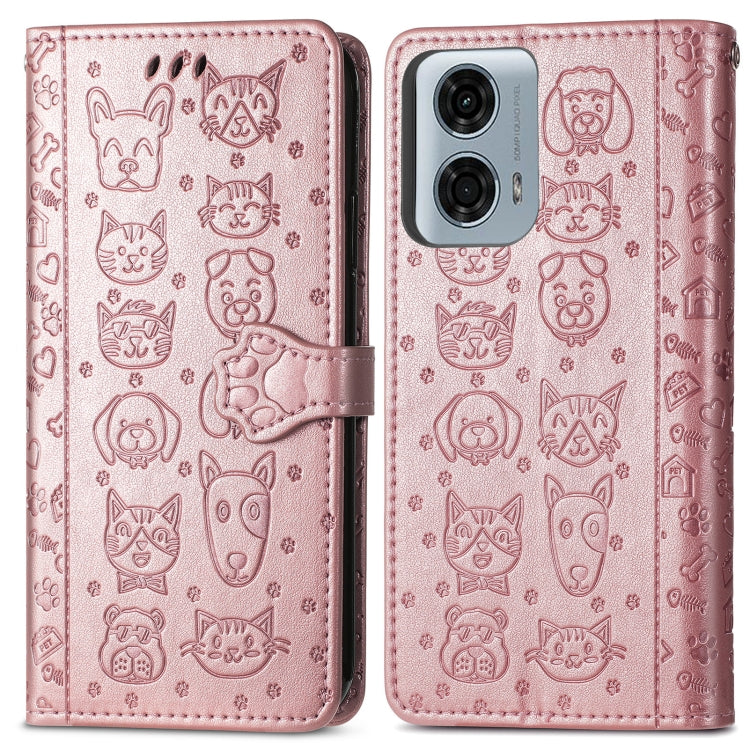 For Motorola MOTO G24 Power Cat and Dog Embossed Leather Phone Case(Rose Gold) - Motorola Cases by PMC TechLife | Online Shopping South Africa | PMC TechLife | Buy Now Pay Later Mobicred