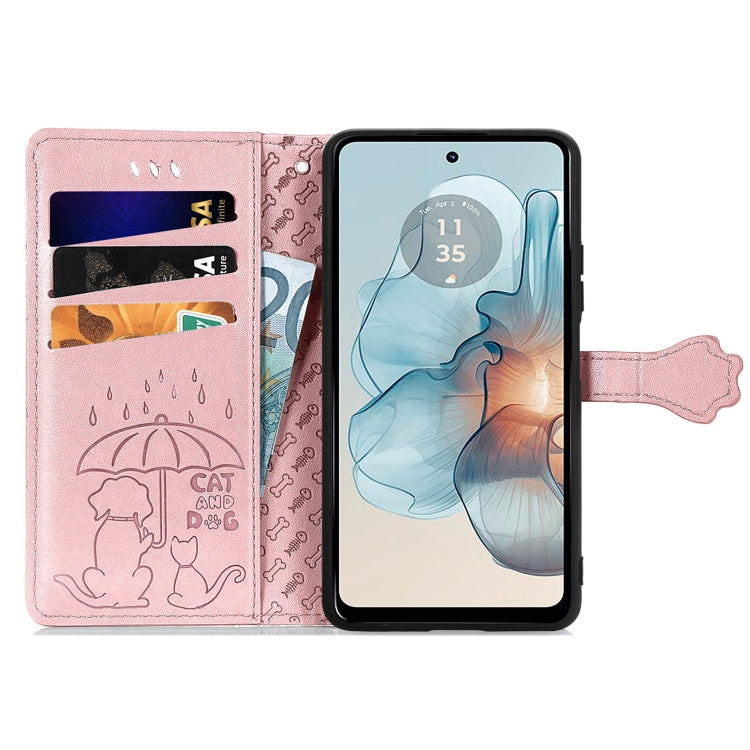 For Motorola MOTO G24 Power Cat and Dog Embossed Leather Phone Case(Rose Gold) - Motorola Cases by PMC TechLife | Online Shopping South Africa | PMC TechLife | Buy Now Pay Later Mobicred