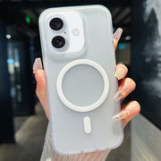 For iPhone 16 Transparent TPU Hybrid PC Magsafe Phone Case(White)
