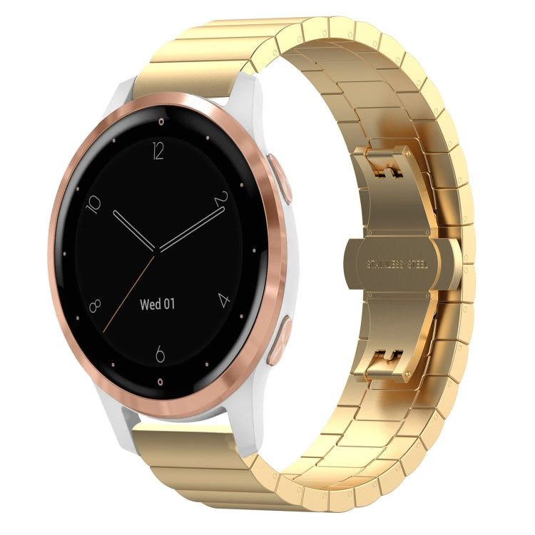 For Garmin Vivoactive 4S One Bead Butterfly Buckle Stainless Steel Metal Watch Band(Gold) - Watch Bands by PMC TechLife | Online Shopping South Africa | PMC TechLife