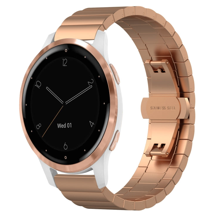 For Garmin Vivoactive 4S One Bead Butterfly Buckle Stainless Steel Metal Watch Band(Rose Gold) - Watch Bands by PMC TechLife | Online Shopping South Africa | PMC TechLife