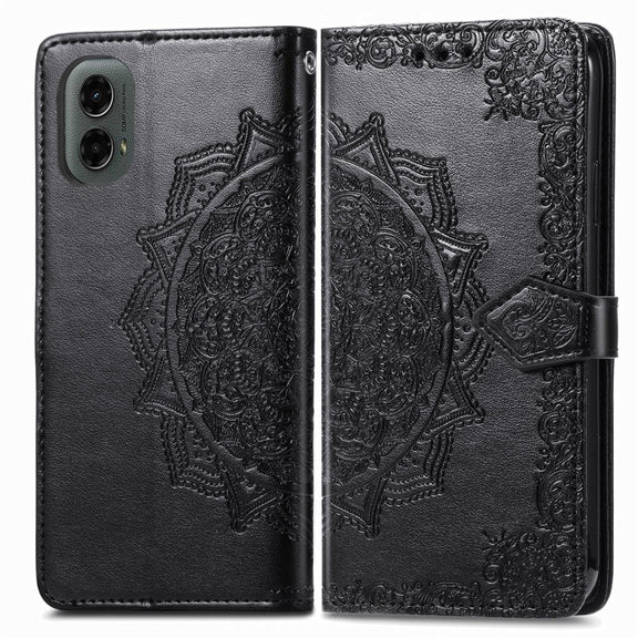 For Motorola Moto G 2024 Mandala Flower Embossed Leather Phone Case(Black)