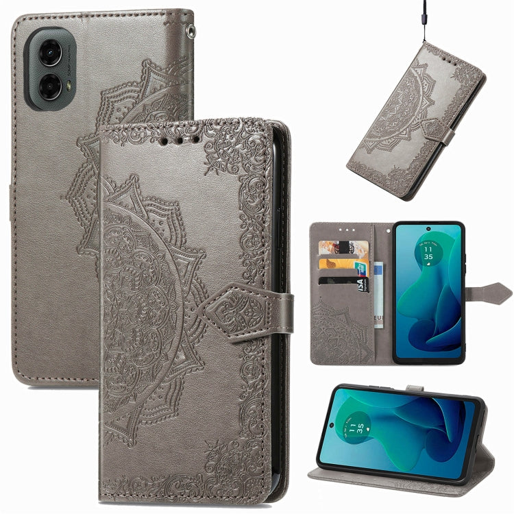 For Motorola Moto G 2024 Mandala Flower Embossed Leather Phone Case(Gray) - Motorola Cases by PMC Jewellery | Online Shopping South Africa | PMC Jewellery | Buy Now Pay Later Mobicred