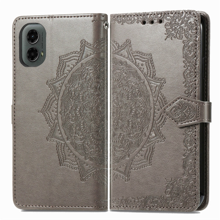 For Motorola Moto G 2024 Mandala Flower Embossed Leather Phone Case(Gray) - Motorola Cases by PMC Jewellery | Online Shopping South Africa | PMC Jewellery | Buy Now Pay Later Mobicred
