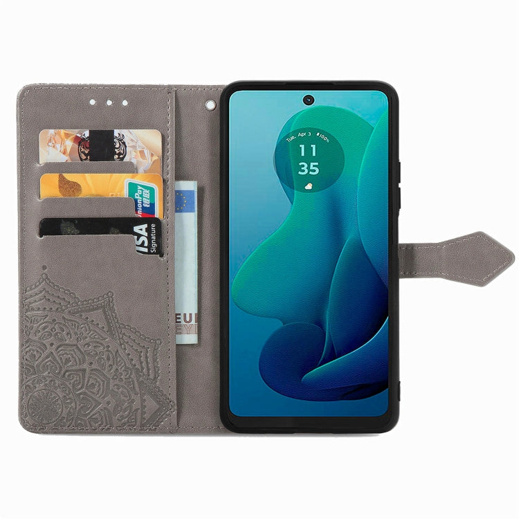 For Motorola Moto G 2024 Mandala Flower Embossed Leather Phone Case(Gray) - Motorola Cases by PMC Jewellery | Online Shopping South Africa | PMC Jewellery | Buy Now Pay Later Mobicred
