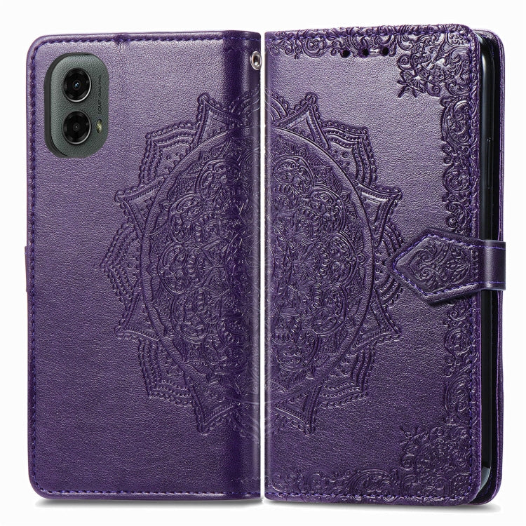 For Motorola Moto G 2024 Mandala Flower Embossed Leather Phone Case(Purple)