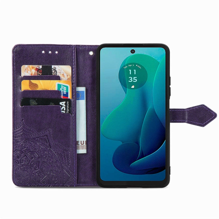 For Motorola Moto G 2024 Mandala Flower Embossed Leather Phone Case(Purple)