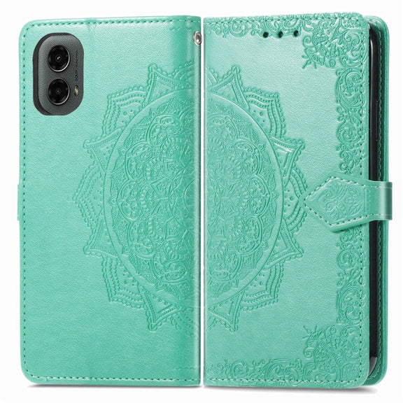 For Motorola Moto G 2024 Mandala Flower Embossed Leather Phone Case(Green)