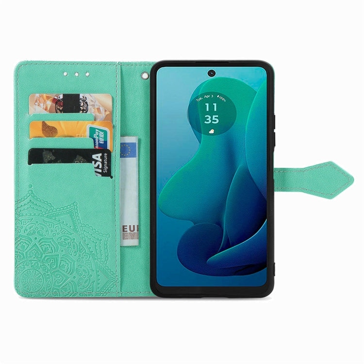 For Motorola Moto G 2024 Mandala Flower Embossed Leather Phone Case(Green) - Motorola Cases by PMC Jewellery | Online Shopping South Africa | PMC Jewellery | Buy Now Pay Later Mobicred