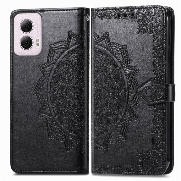 For Motorola Moto G Power 2024 Mandala Flower Embossed Leather Phone Case(Black)